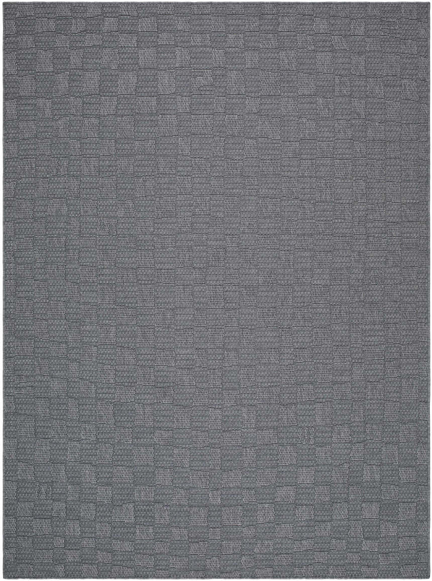 Close-up of the Arifah Gray Area Rug. The rug has a subtle geometric pattern of squares in varying shades of gray. Design-Rectangle-537