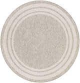 Close-up of the oval Burradoo Bordered Area Rug. Beige and gray woven texture with a striped border design. Design-Round-53