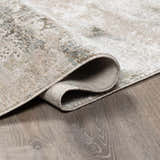 Close-up of the charcoal and sage Bowdoinham Thick Luxe Boutique Rug showing its texture and woven backing. Fold