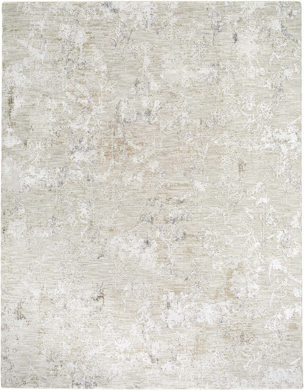Close-up of the Breeda Charcoal Area Rug, featuring a subtle floral pattern in charcoal, cream, ivory, olive, and tan hues. Design-Rectangle-710102