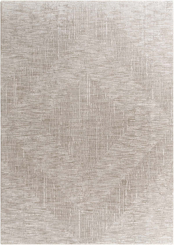 Close-up of the Barend Area Rug with a geometric diamond pattern in ash, light silver, and sage. Southwestern style. Design-Rectangle-6796