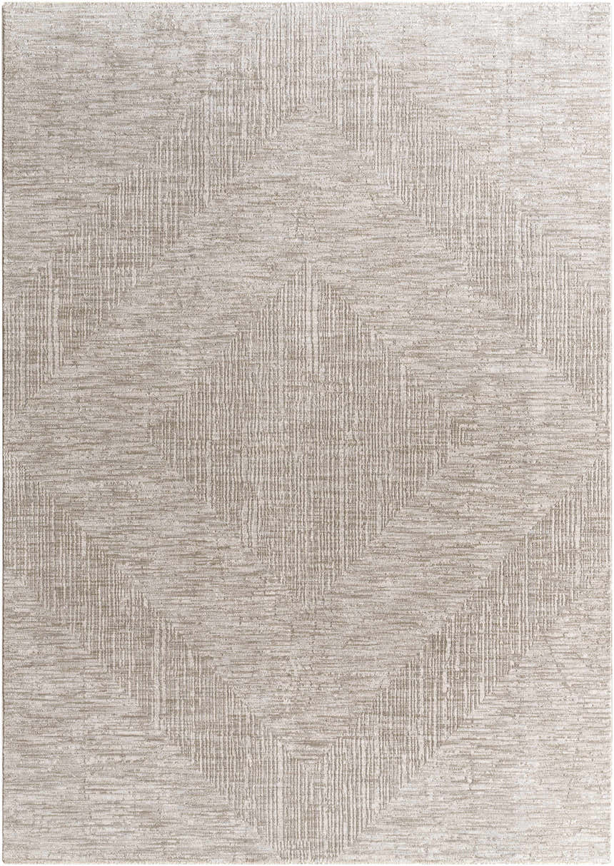 Close-up of the Barend Area Rug with a geometric diamond pattern in ash, light silver, and sage. Southwestern style. Design-Rectangle-6796