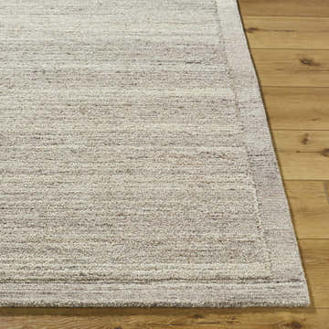 Close-up of the Blenda Beige Area Rug showing its wool texture, subtle stripes, and neutral color palette. Front