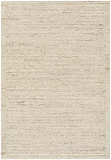 Close-up of the Blenda Tan Area Rug, a hand-tufted wool rug with beige, cream, and tan hues and subtle horizontal striations. Design-Rectangle-576