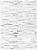 Close-up of the Benjen Gray Area Rug. Shag rug with a contemporary gray and ivory horizontal stripe pattern. Design-Rectangle-537