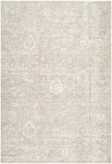 Close-up of the Brando Beige Area Rug. Farmhouse style, machine woven with subtle traditional pattern in beige and cream. Design-Rectangle-6796