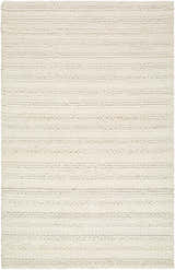 Close-up of the hand woven, rectangular Coskun Area Rug. Cream wool rug with a farmhouse, transitional style. Design-Rectangle-576