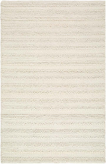 Close-up of the hand woven, rectangular Coskun Area Rug. Cream wool rug with a farmhouse, transitional style. Design-Rectangle-576
