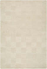 Close-up of hand-tufted Chasya Ivory Area Rug. 100% wool rug with a subtle checkerboard pattern and plush texture. Design-Rectangle-576