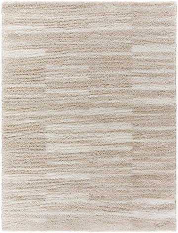 Close-up of the ivory and peach Carlen Area Rug. Shag rug with a contemporary design and soft, plush texture. Design-Rectangle-537