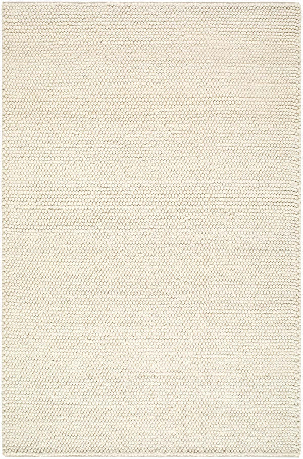 Close-up of the hand woven Clayne Beige Premium Wool Area Rug, showing its textured, looped wool design. Design-Rectangle-576