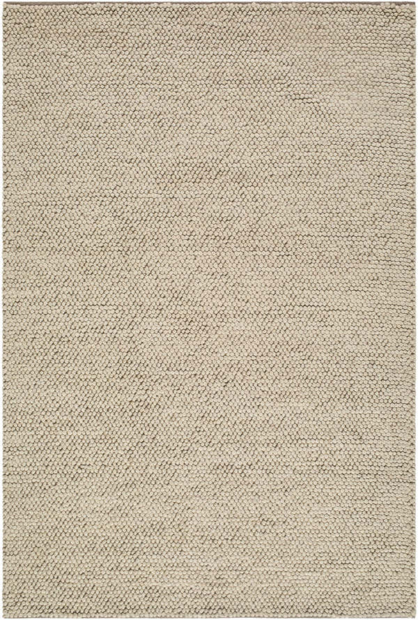 Close-up of the Clayne Dark Beige rug. Hand-woven wool rug with a nubby texture and medium brown color. Design-Rectangle-576