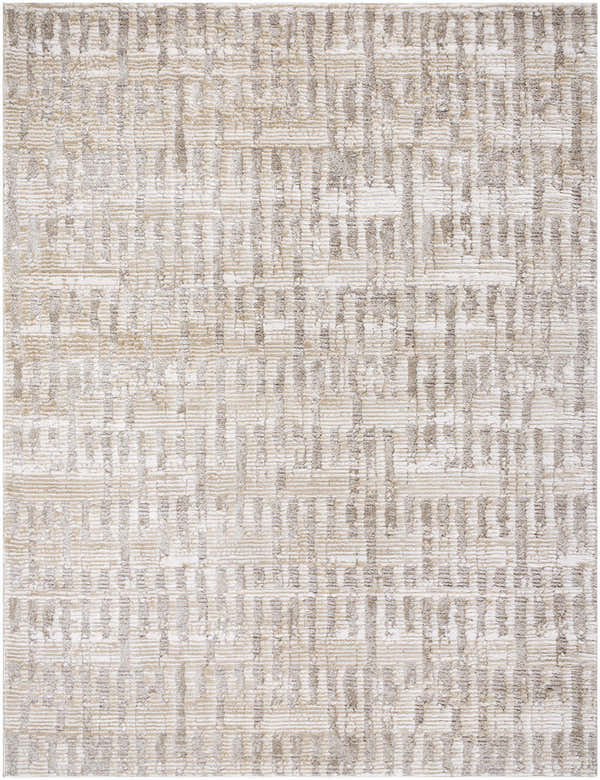 Close-up of the Chelle Beige Shag Area Rug, featuring a textured, geometric pattern in beige, light beige, and tan hues. Design-Rectangle-71010