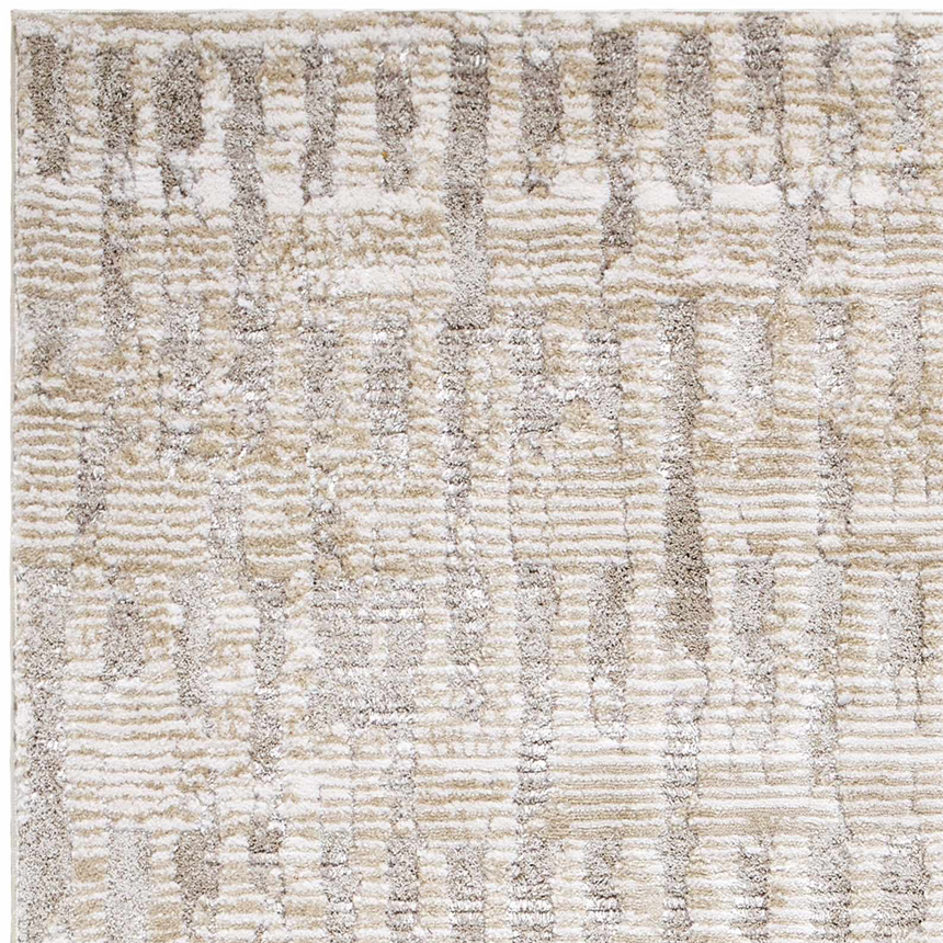 Close up of the Chelle Beige Shag Area Rug showing its textured, geometric pattern in beige, light beige, and tan. Design-Rectangle-71010