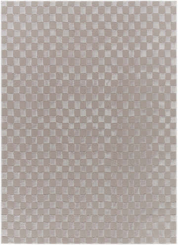 Close-up of the Carina Dark 3D Checkered Washable Area Rug. Gray and light gray checkered pattern. Contemporary style. Design-Rectangle-4117