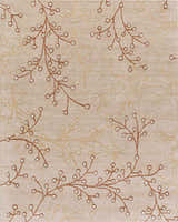 Close-up of the Elsu Beige&Gray Wool Rug featuring a delicate brown and tan floral branch pattern. Design-Rectangle-237