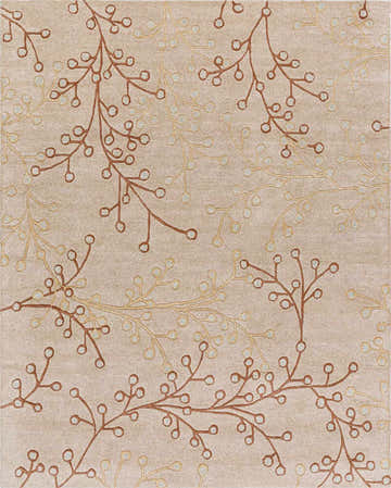 Close-up of the Elsu Beige&Gray Wool Rug featuring a delicate brown and tan floral branch pattern. Design-Rectangle-237