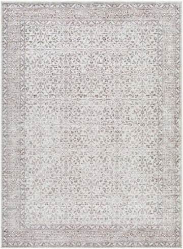 Close-up of the Spokane Cream Area Rug, featuring a traditional floral pattern in cream, tan, and dark red hues. Design-Rectangle-527