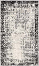 Close-up of the Colson Gray Area Rug, featuring a contemporary light silver, onyx, and gray abstract pattern. Design-Rectangle-237
