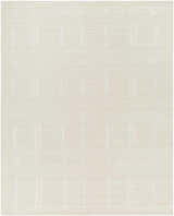 Close-up of the hand-tufted Charan Ivory Cream area rug featuring a contemporary, textured, geometric pattern. Design-Rectangle-810