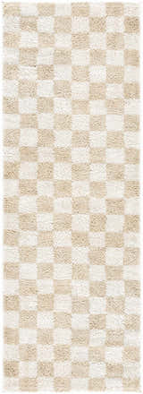 Close-up of the Canika Checkered Cream Washable Area Rug, featuring a beige and cream checkerboard pattern. Design-Runner-2773