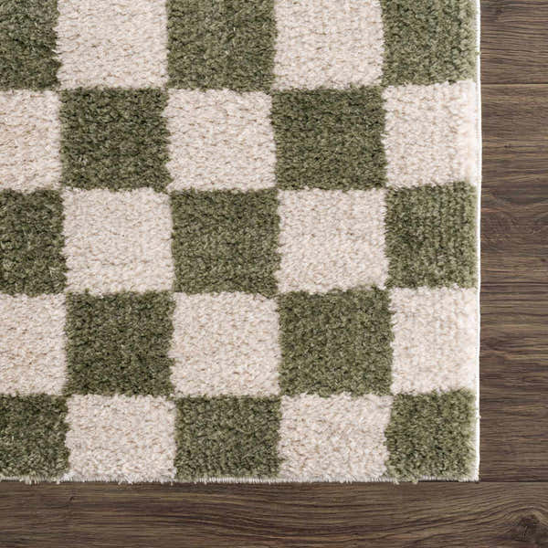 Sample Canika Green Checkered Washable Plush Rug