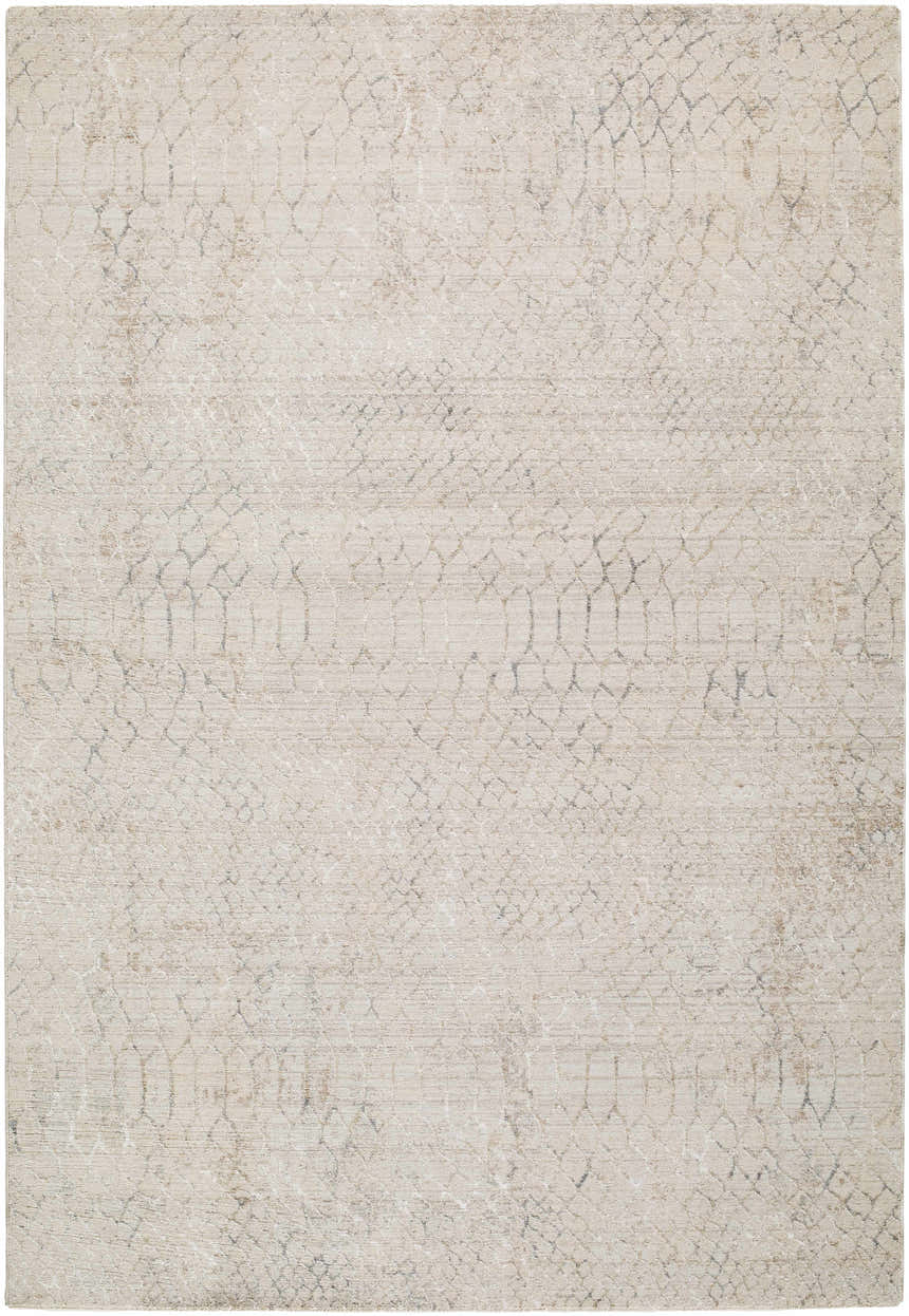 Close-up of Rali Beige Abstract rug. Contemporary polyester rug with subtle geometric pattern and soft neutral tones. Design-Rectangle-6796