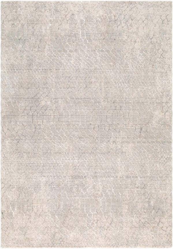Close-up of the Kike Cream Abstract Area Rug. Beige, cream, light brown, and gray abstract pattern. Machine woven polyester rug. Design-Rectangle-6796