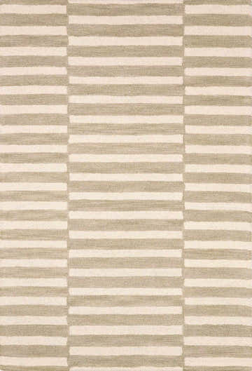 Close-up of the Idaho Broken-Striped Beige Area Rug. Hand-tufted wool rug with beige and ivory broken stripe pattern. Design-Rectangle-57