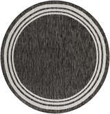 Close-up of an oval Coonamble Bordered Antrasit Rug. Charcoal rug with a cream striped border. Machine woven texture. Design-Round-53
