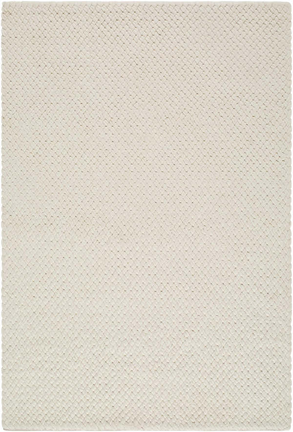 Close-up of the hand woven texture of the Cqasce Navy Solid Wool Area Rug. Neutral color and chunky weave. Design-Rectangle-576