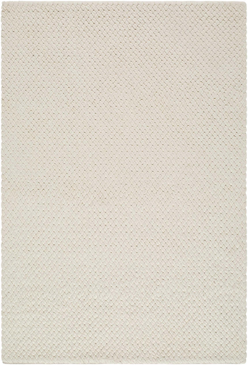 Close-up of the hand woven texture of the Cqasce Navy Solid Wool Area Rug. Neutral color and chunky weave. Design-Rectangle-576