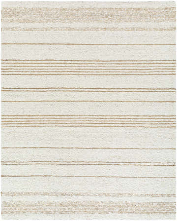 Close-up of the hand woven Ciaran Area Rug. Ivory wool rug with sandstone and taupe horizontal stripes. Design-Rectangle-810