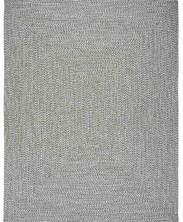 Close-up of a Cream Charcoal Braided Faux Jute Rug showing texture and braided weave pattern. Neutral colors. Design-Rectangle