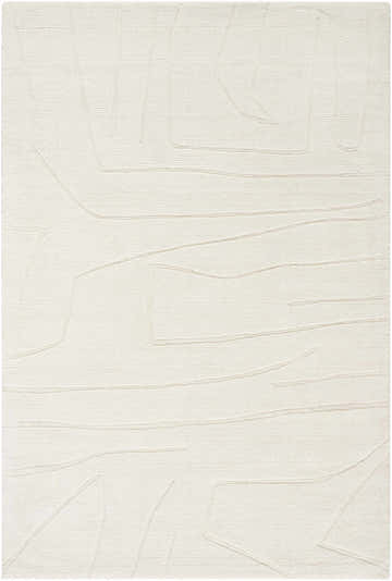 Close-up of the off-white Camryn Area Rug. Hand-loomed wool rug with a subtle, contemporary geometric pattern. Design-Rectangle-57