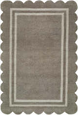 Hand-tufted Chogan Stone Gray Area Rug. Wool rug with scalloped edge and double border. Contemporary style. Design-Rectangle-576