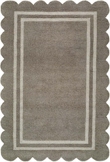 Hand-tufted Chogan Stone Gray Area Rug. Wool rug with scalloped edge and double border. Contemporary style. Design-Rectangle-576