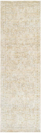 Close-up of the Becki Taupe Owens x Livabliss Renaissance Area Rug. Beige, tan, and taupe farmhouse style wool rug. Design-Runner