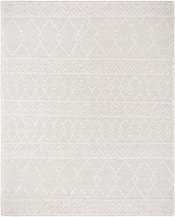 Close-up of the Caelum White Wool-Blend Rug, featuring a geometric diamond pattern and hand-woven texture in ash and off-white. Design-Rectangle-810