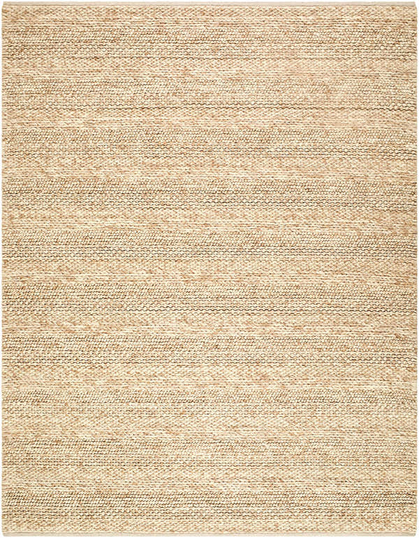 Close-up of the hand woven Ctadqe Beige Stripe Wool Area Rug, showing texture and medium brown stripes. Design-Rectangle-810