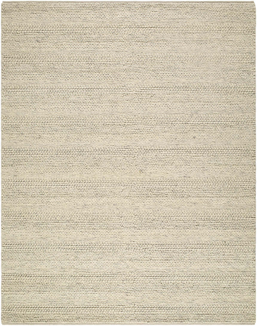 Close-up of the Clarke Textured Braided Stripe - Dark Beige Area Rug. Hand-woven wool rug with a subtle striped pattern. Design-Rectangle-810