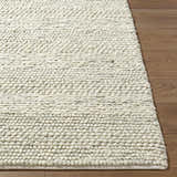 Close-up of the Clarke Textured Braided Stripe - Dark Beige Area Rug showing the wool texture and braided stripe pattern. Front