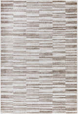 Close-up of Cemach Light Brown Area Rug with a contemporary stripe pattern in light silver, sage, and silver gray. Design-Rectangle-5373