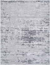 Close-up of the Candie Gray Area Rug. Contemporary design with cream, ivory, and light gray hues. Machine woven texture. Design-Rectangle-537