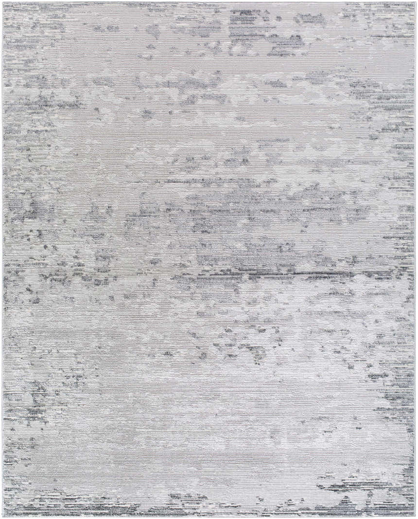 Close-up of the Candie Gray Area Rug. Contemporary style rug with cream, ivory, and light gray abstract pattern. Design-Rectangle-71010