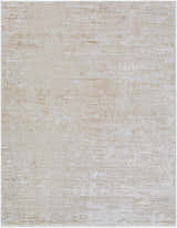 Close-up of the Candie Beige Area Rug. Contemporary style with beige, cream, mustard, and tan hues. Machine woven texture. Design-Rectangle-537