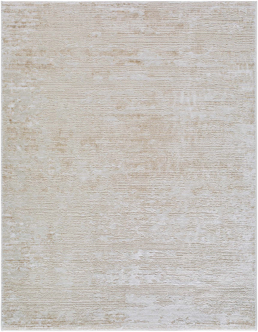 Close-up of the Candie Beige Area Rug. Contemporary style with beige, cream, mustard, and tan hues. Machine woven texture. Design-Rectangle-537