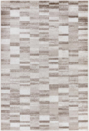 Close-up of the Cherie Light Brown Area Rug, a contemporary rug with light silver, sage, and silver gray tones. Design-Rectangle-5373