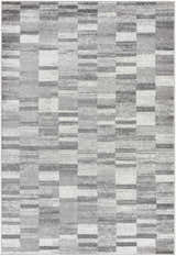 Close-up of the Cherie Medium Gray Area Rug featuring a contemporary geometric pattern in light silver and silver gray. Design-Rectangle-5373