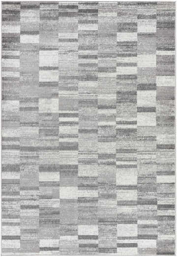 Close-up of the Cherie Medium Gray Area Rug featuring a contemporary geometric pattern in light silver and silver gray. Design-Rectangle-5373
